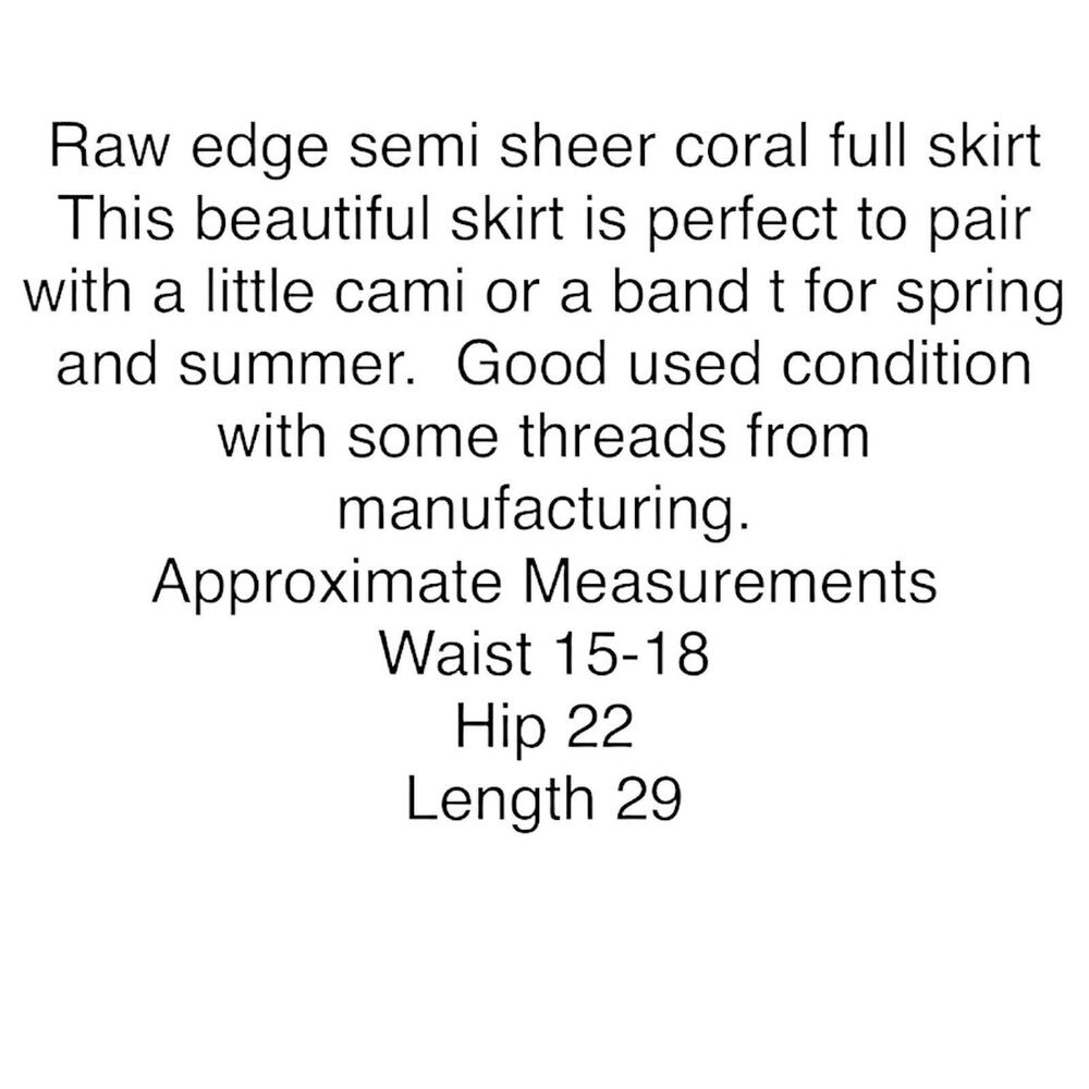 Dimri Full Skirt Womens Coral Raw Edge Semi Sheer Tie Waist Size Medium - Picture 9 of 15